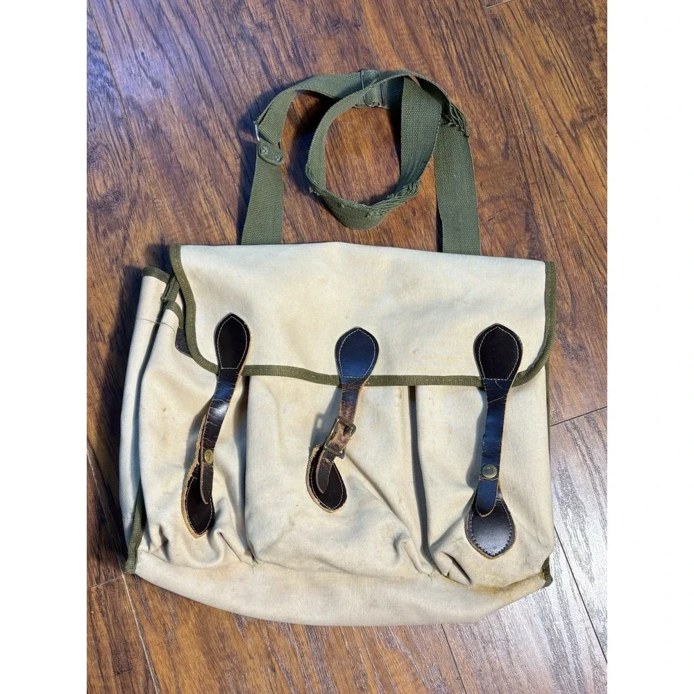 Vintage Tan Leitz Canvas Leather Messenger Bag Camera Bag Utility Grunge